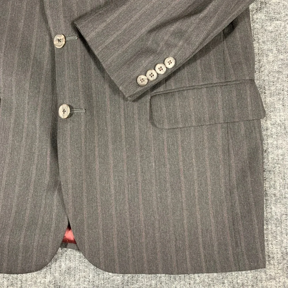 Tom James Innocenti Blazer Mens 42 Gray Striped Lined Hand Tailored Sports‎ Coat